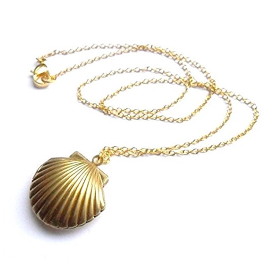 Sea Shell Locket, Mermaid Necklace Golden